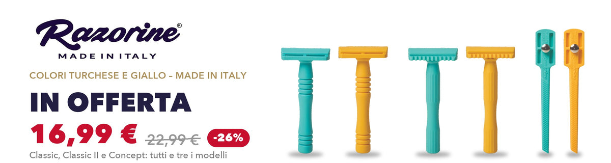 Razorine Classic, Classic II e Concept turchese e giallo in offerta a 16,99 €